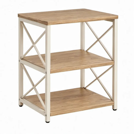 Beige en eikenkleurige bijzettafel met 3 planken, 60 x 40 x 75 cm
