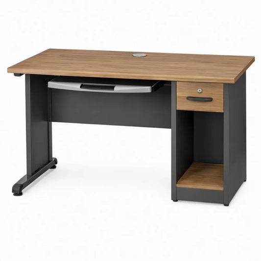 Bureau met afsluitbare lade, open vak en uitschuifbaar toetsenbordblad 120 x 60 x 74 cm Bruin/Zwart