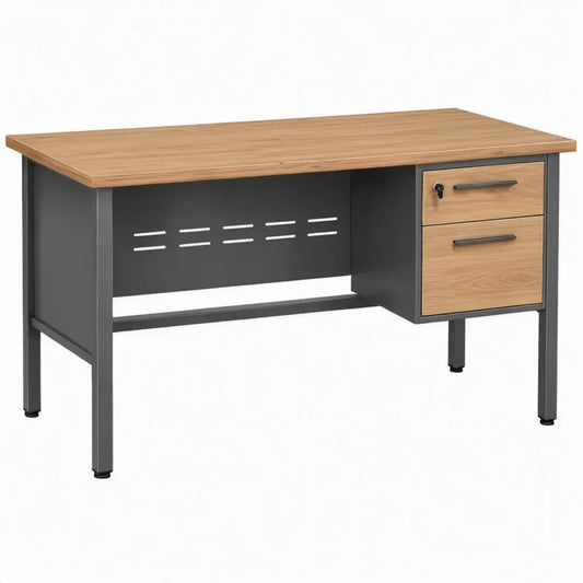 Bureau met 2 laden en cilinderslot, 140 x 70 x 75 cm, eikenkleurig/zwart