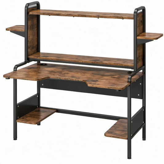 Bureau met opbergrekken 120 x 60 x 150 cm Bruin/Zwart