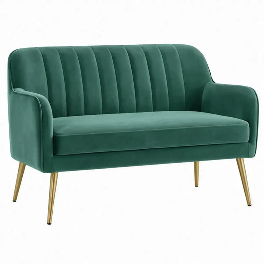 2-zitsbank 130 x 75 x 78 cm donkergroen fluweel met goudkleurige stalen poten