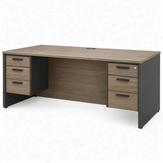 Bureau met 6 lades en kabeldoorvoer, 160 x 80 x 75 cm, Bruin/Antraciet